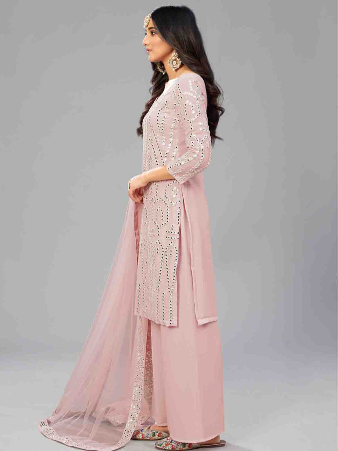 Fancy Pink Semi Stitched Kurta Set