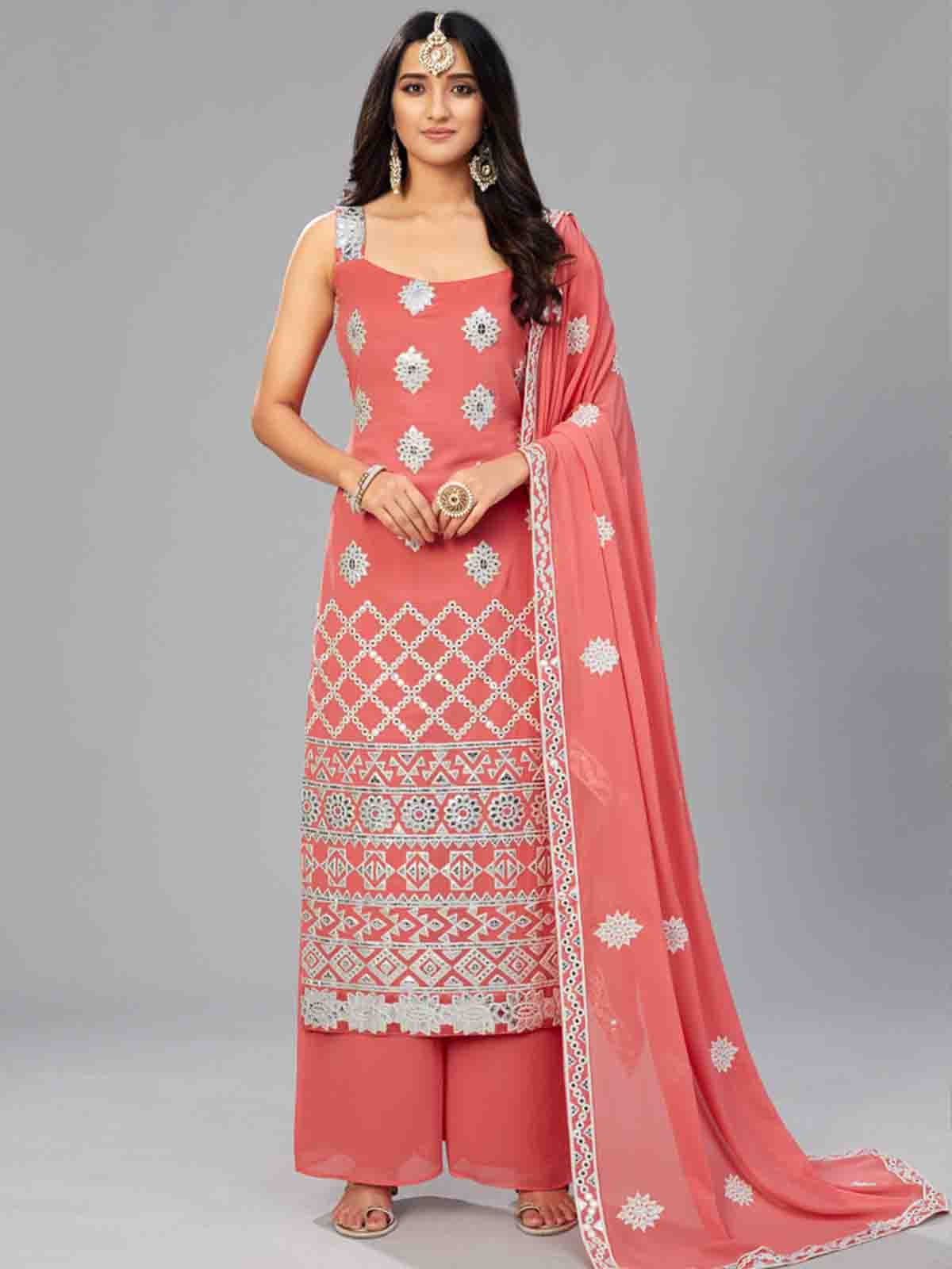 Elegant Red Orange Semi Stitched Kurta Set
