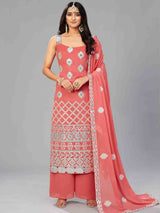 Elegant Red Orange Semi Stitched Kurta Set