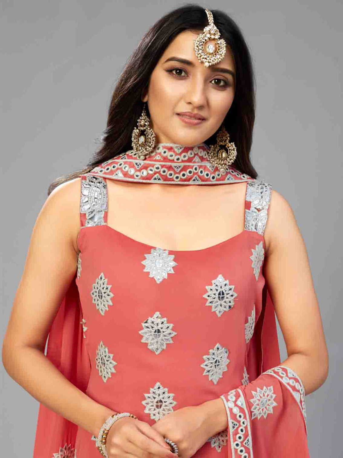 Elegant Red Orange Semi Stitched Kurta Set