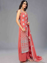 Elegant Red Orange Semi Stitched Kurta Set