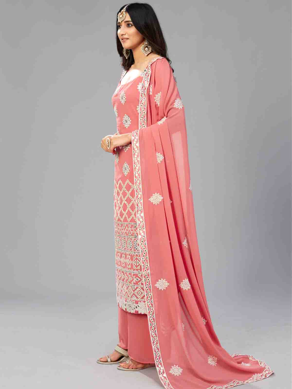 Elegant Red Orange Semi Stitched Kurta Set