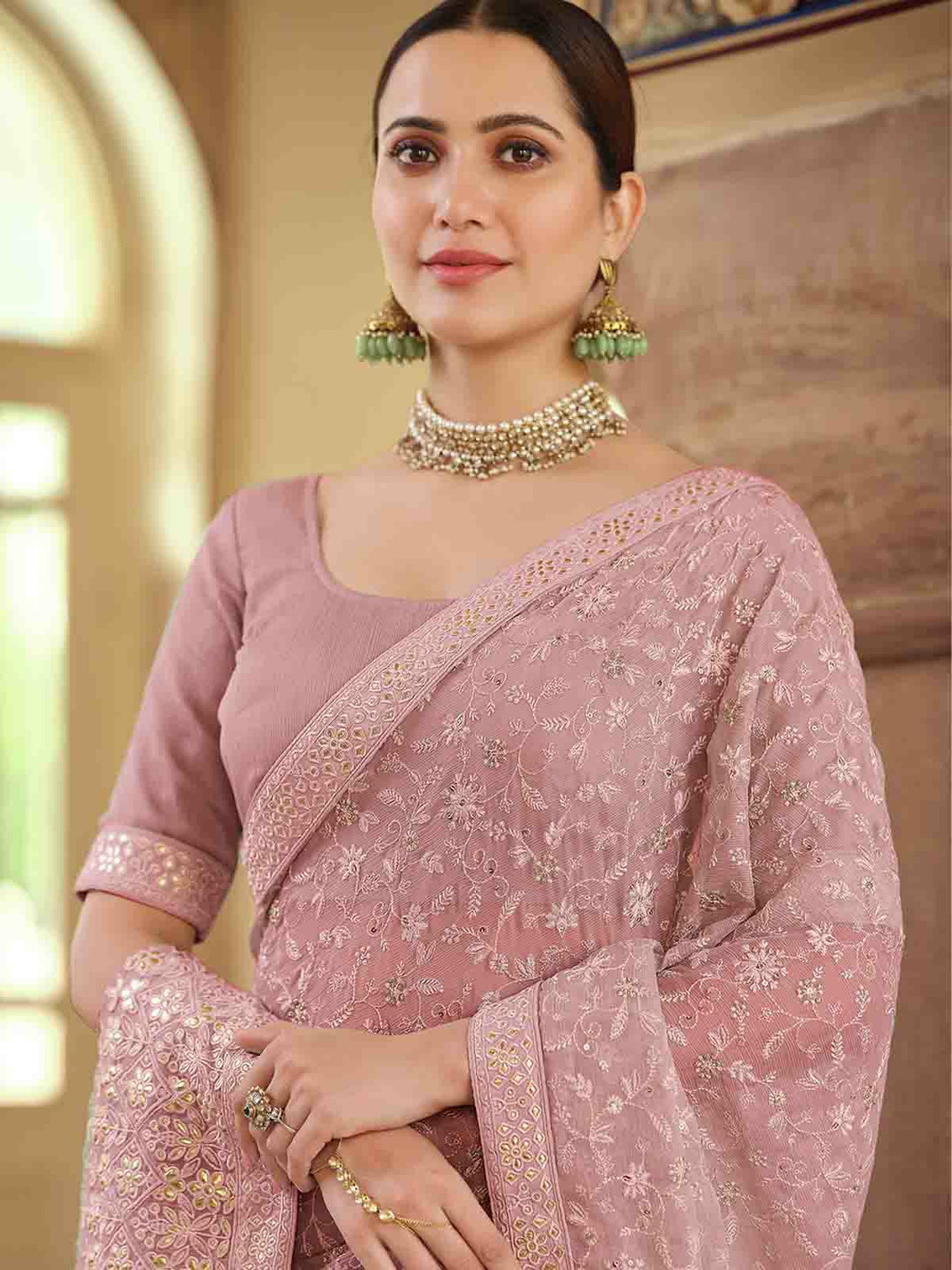 Lilac Chiffon Saree With Unstitched Blouse