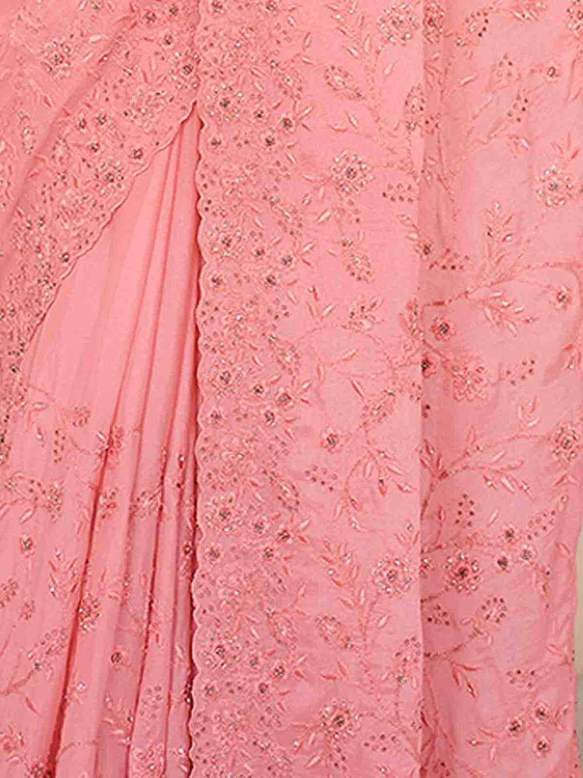 Pink Chiffon Saree With Unstitched Blouse