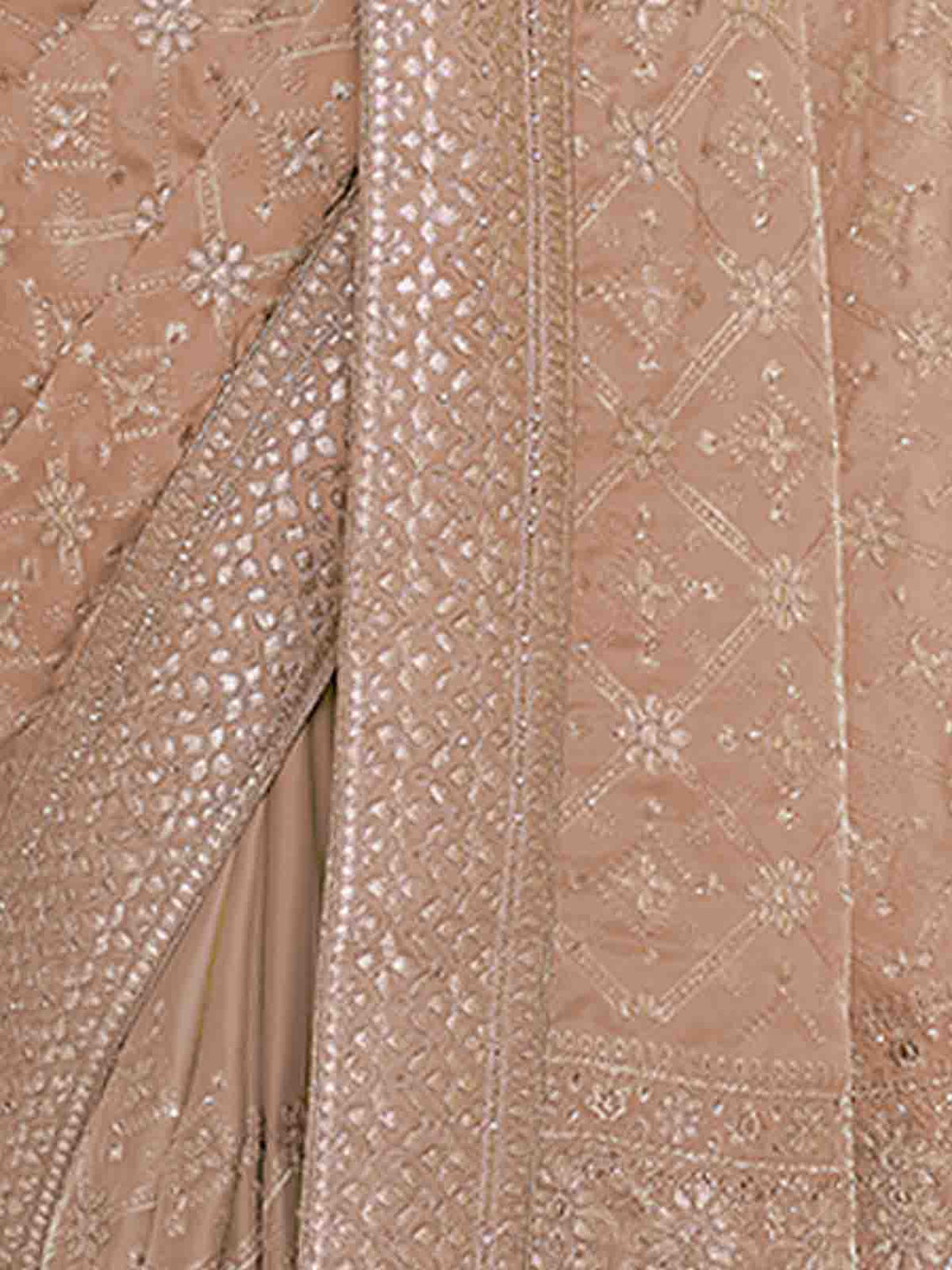 Brown Satin Georgette Saree With Unstitched Blouse