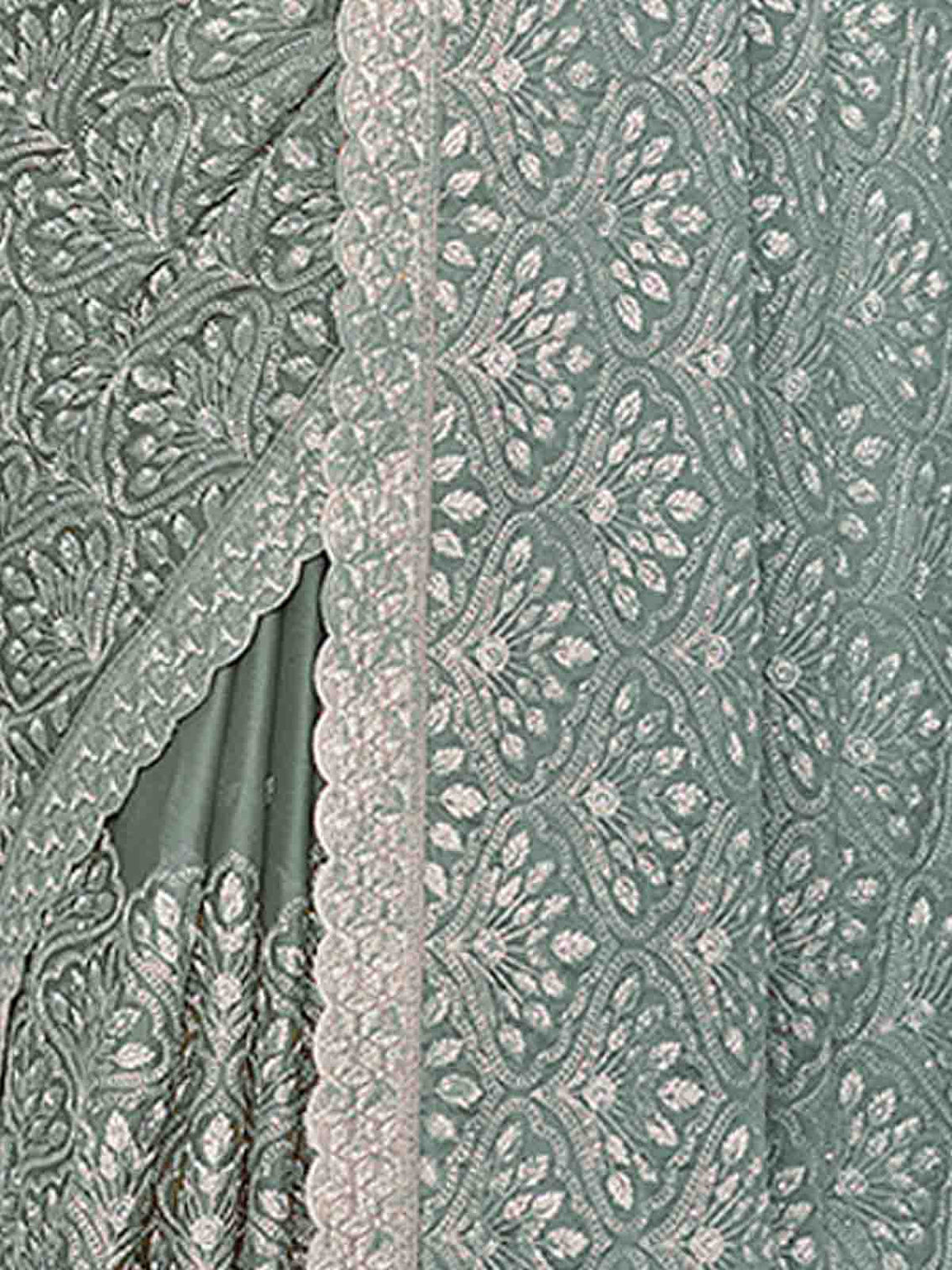 Grey Chiffon Saree With Unstitched Blouse