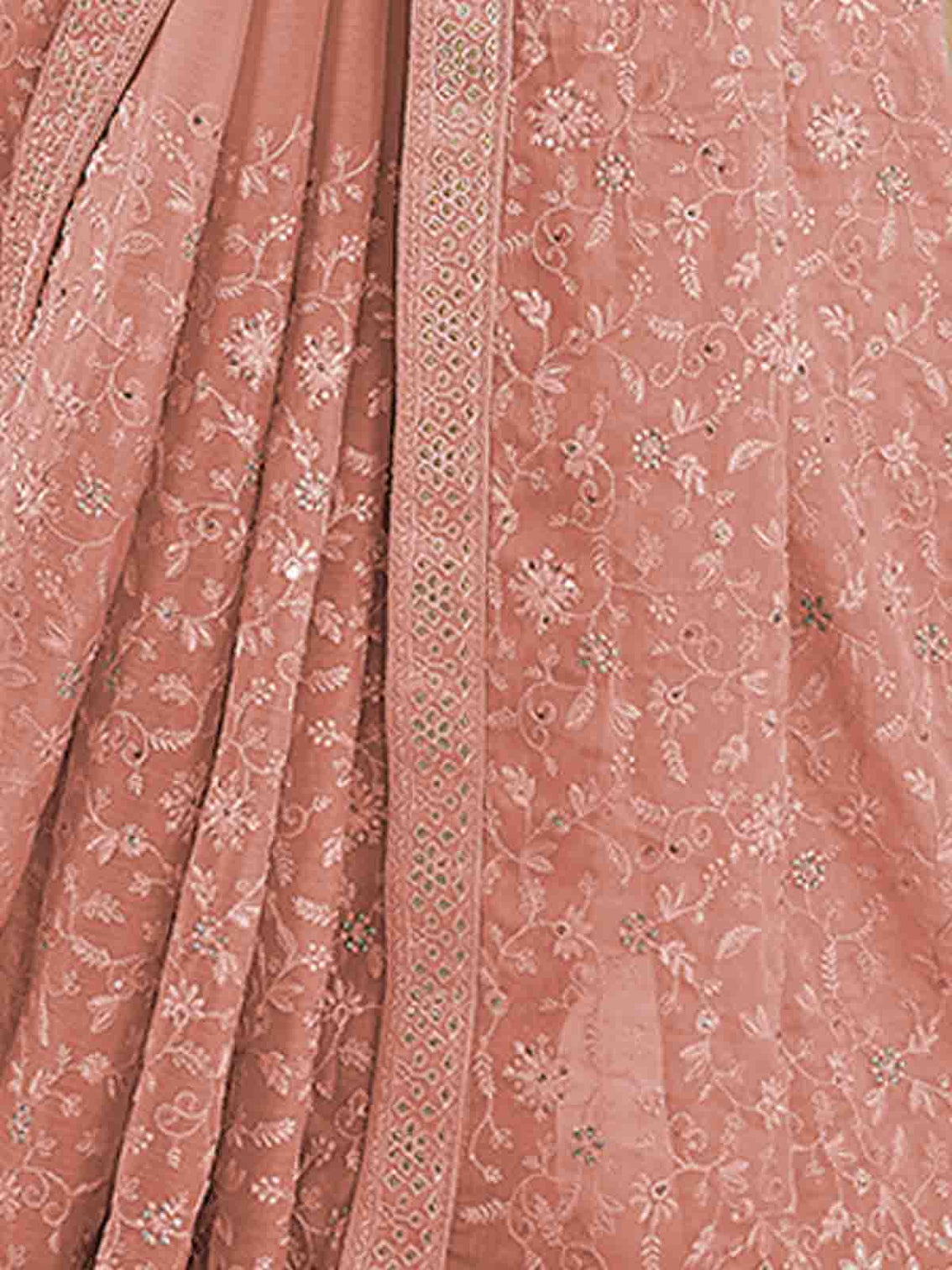 Peach Chiffon Saree With Unstitched Blouse