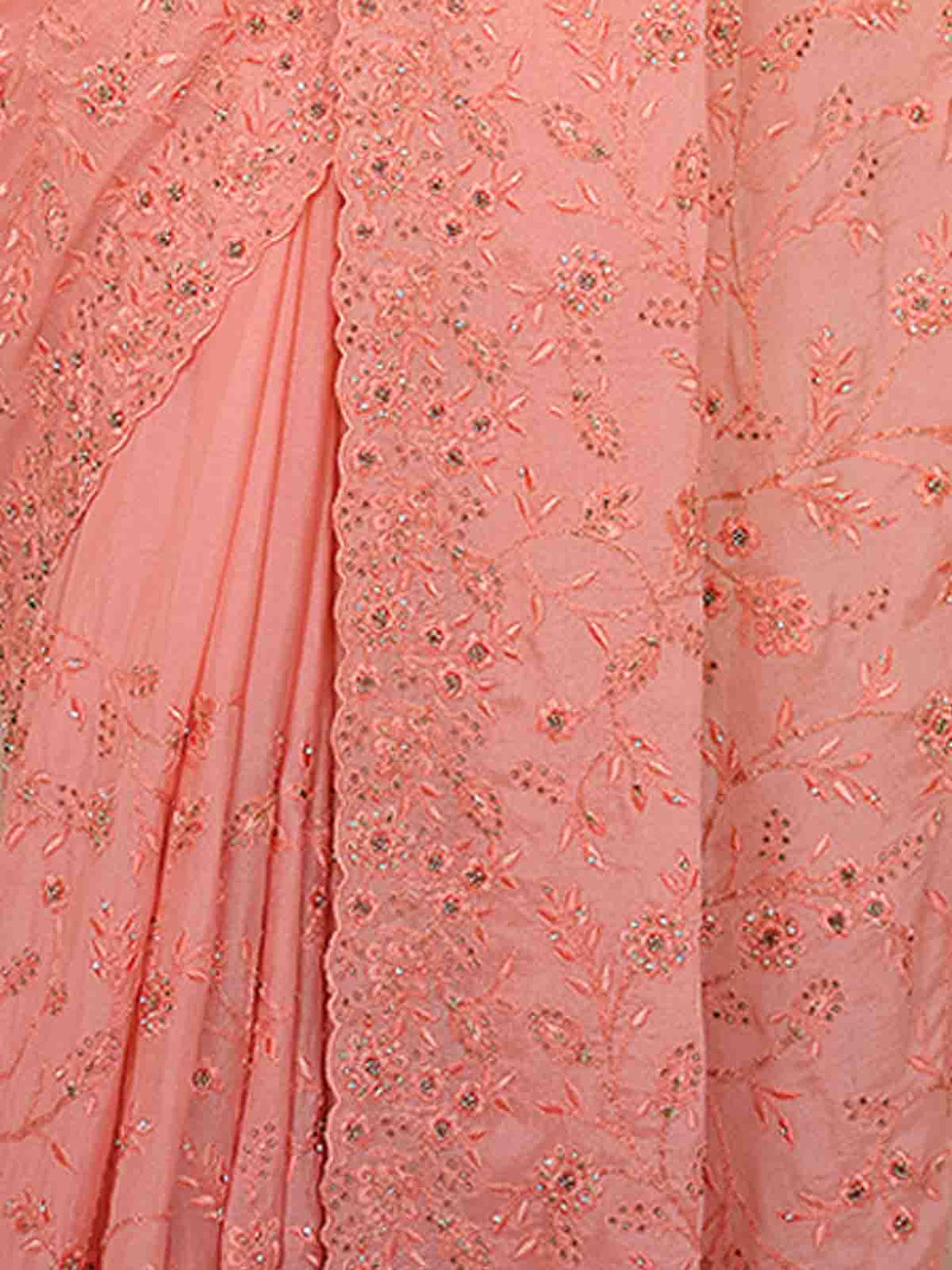 Peach Chiffon Saree With Unstitched Blouse