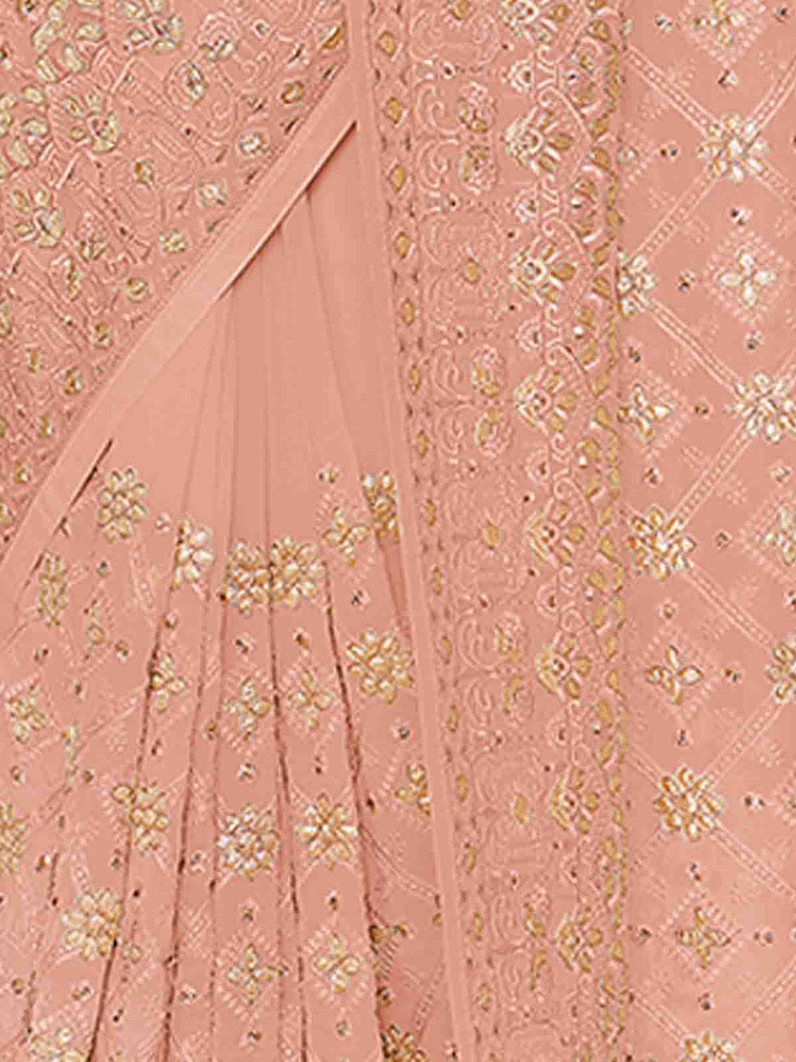 Peach Georgette Saree With Unstitched Blouse