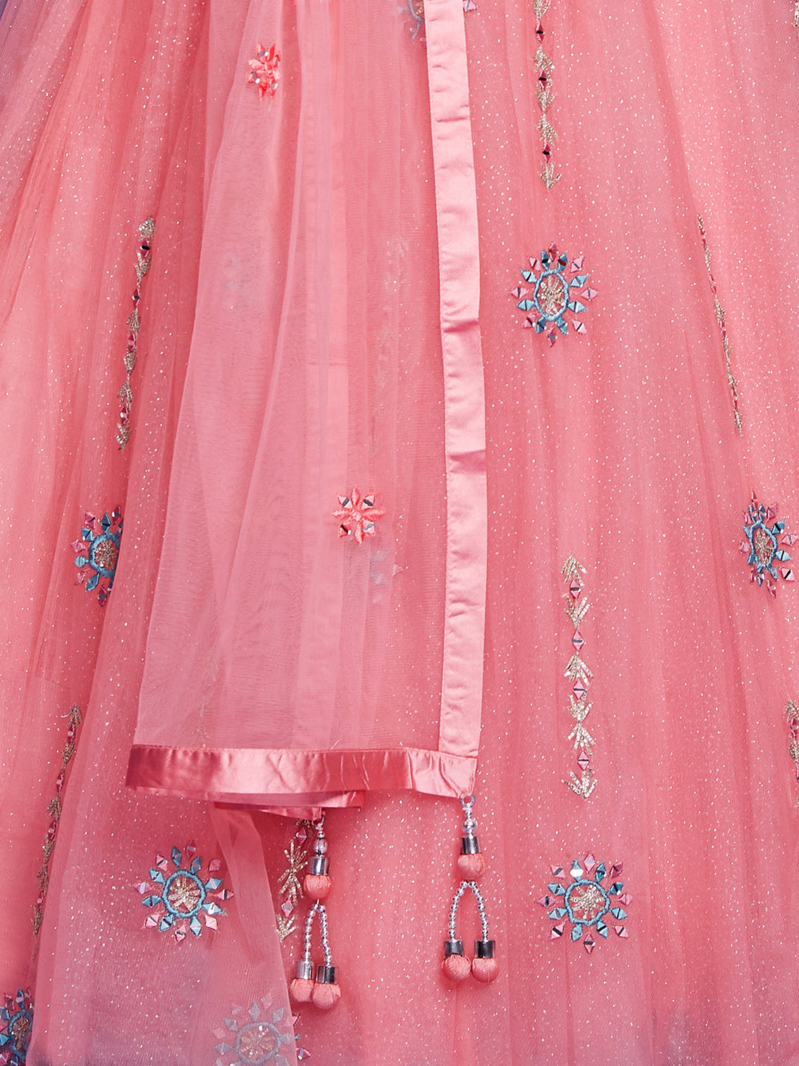 Peach Net Stitched Lehenga Choli
