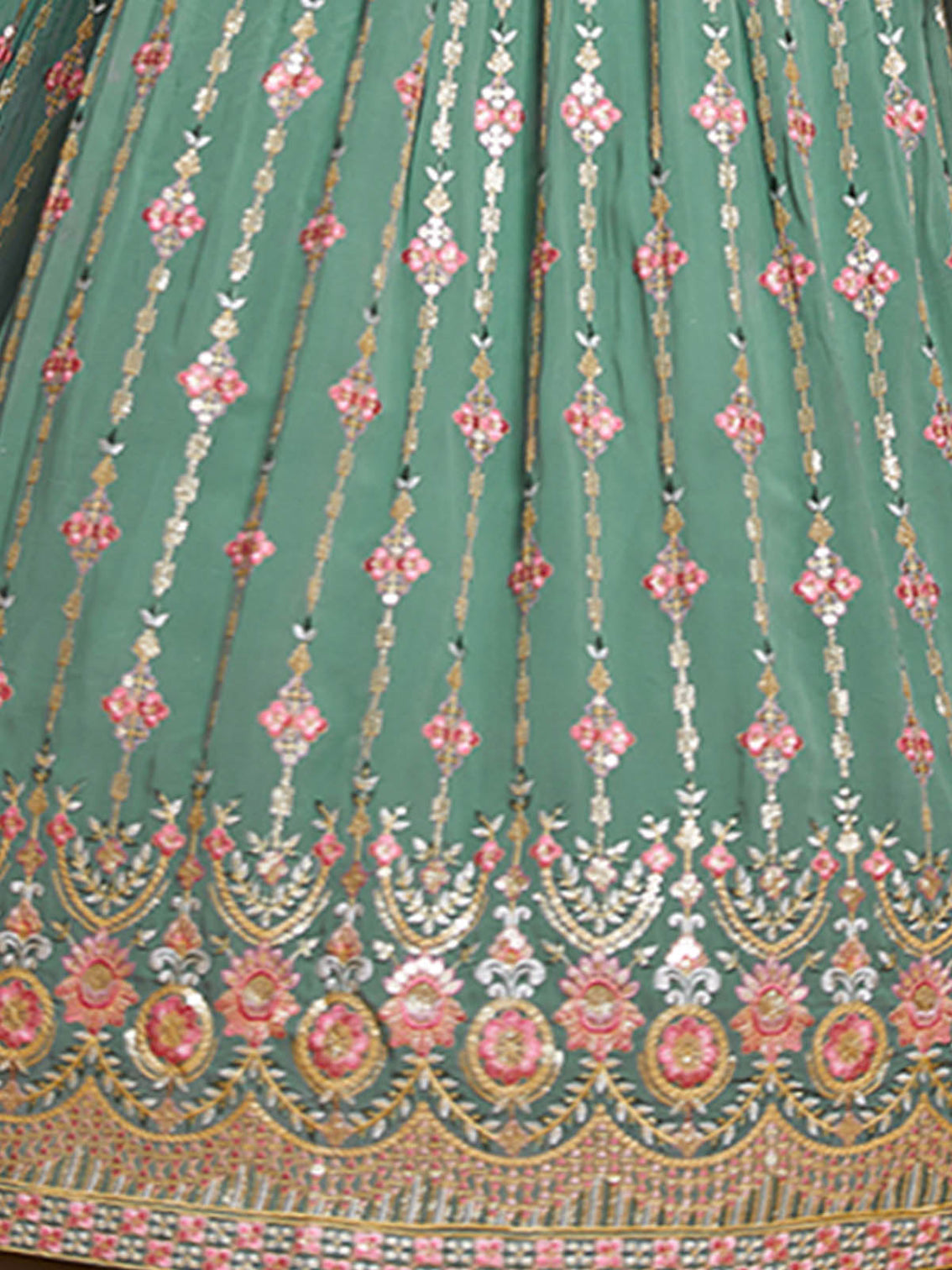 Sea Green Georgette Embroidered Stitched Gown