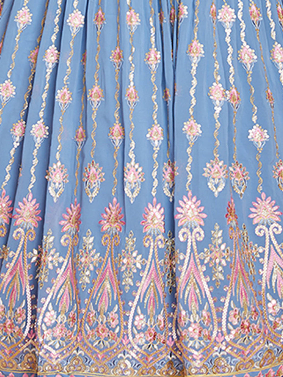 Blue Georgette Embroidered Stitched Gown