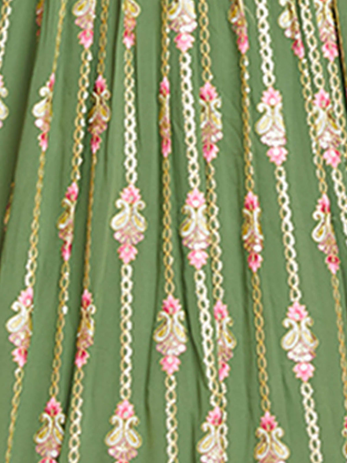 Green Georgette Embroidered Stitched Gown