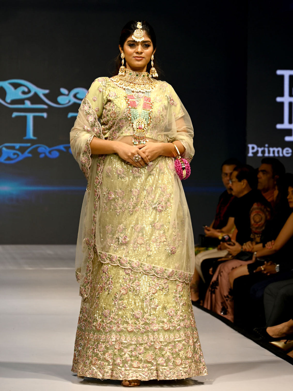 Green Net Semi Stitched Lehenga With Unstitched Blouse
