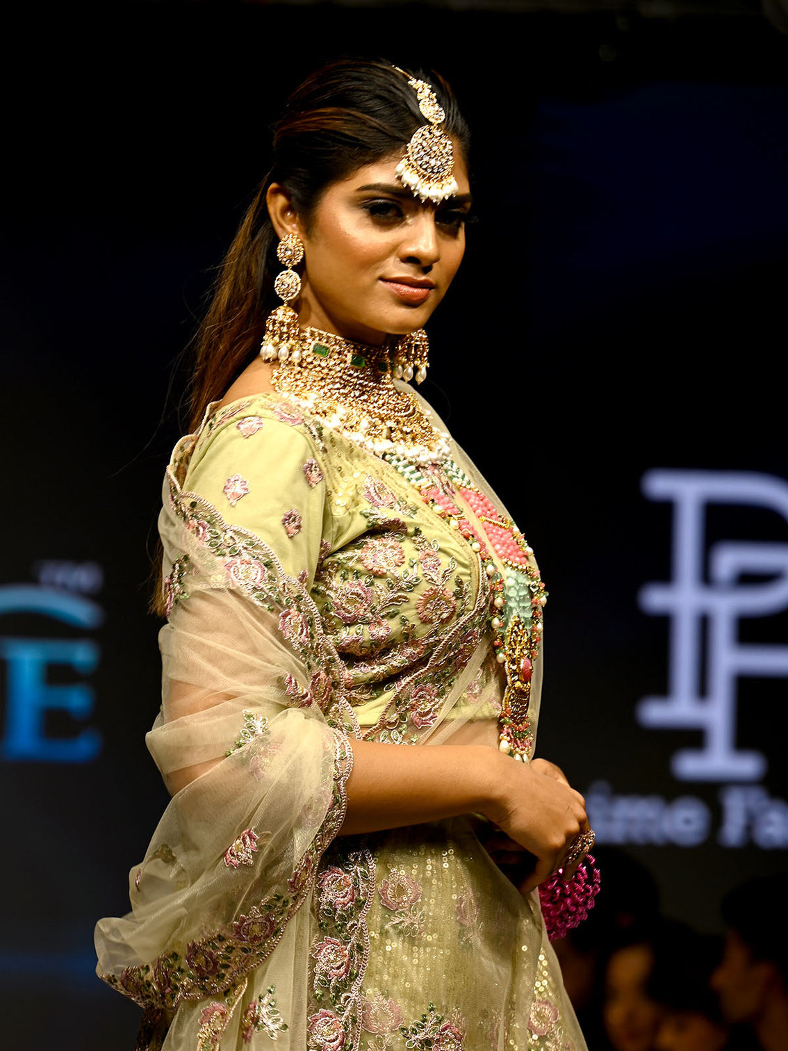 Green Net Semi Stitched Lehenga With Unstitched Blouse