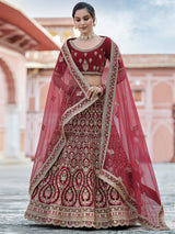 Maroon Elegant Semi Stitched Lehenga With Unstitched Blouse