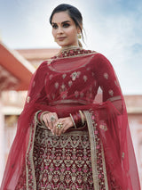 Maroon Elegant Semi Stitched Lehenga With Unstitched Blouse