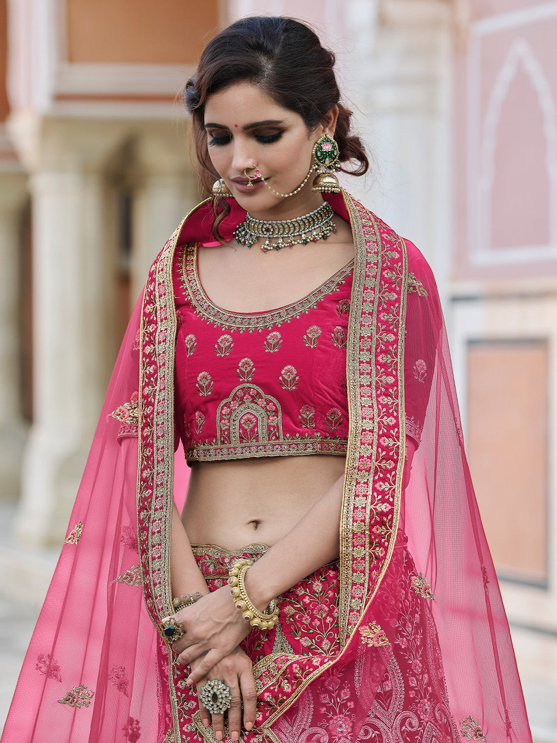 Pink Stunning  Semi Stitched Lehenga With Unstitched Blouse