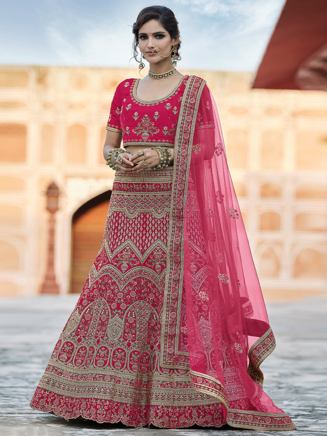 Pink Classy Semi Stitched Lehenga With Unstitched Blouse