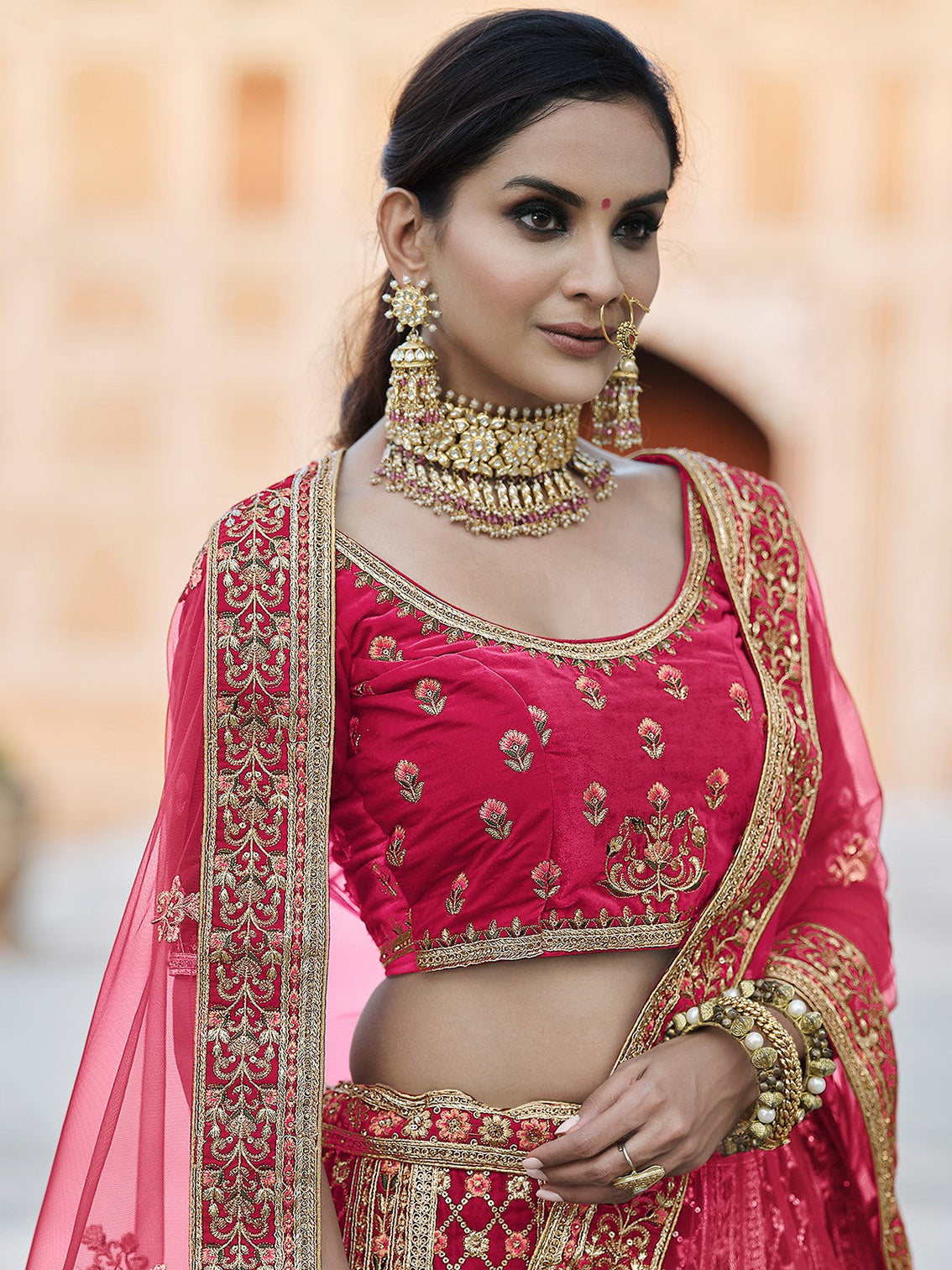 Fancy Pink Semi Stitched Lehenga With Unstitched Blouse