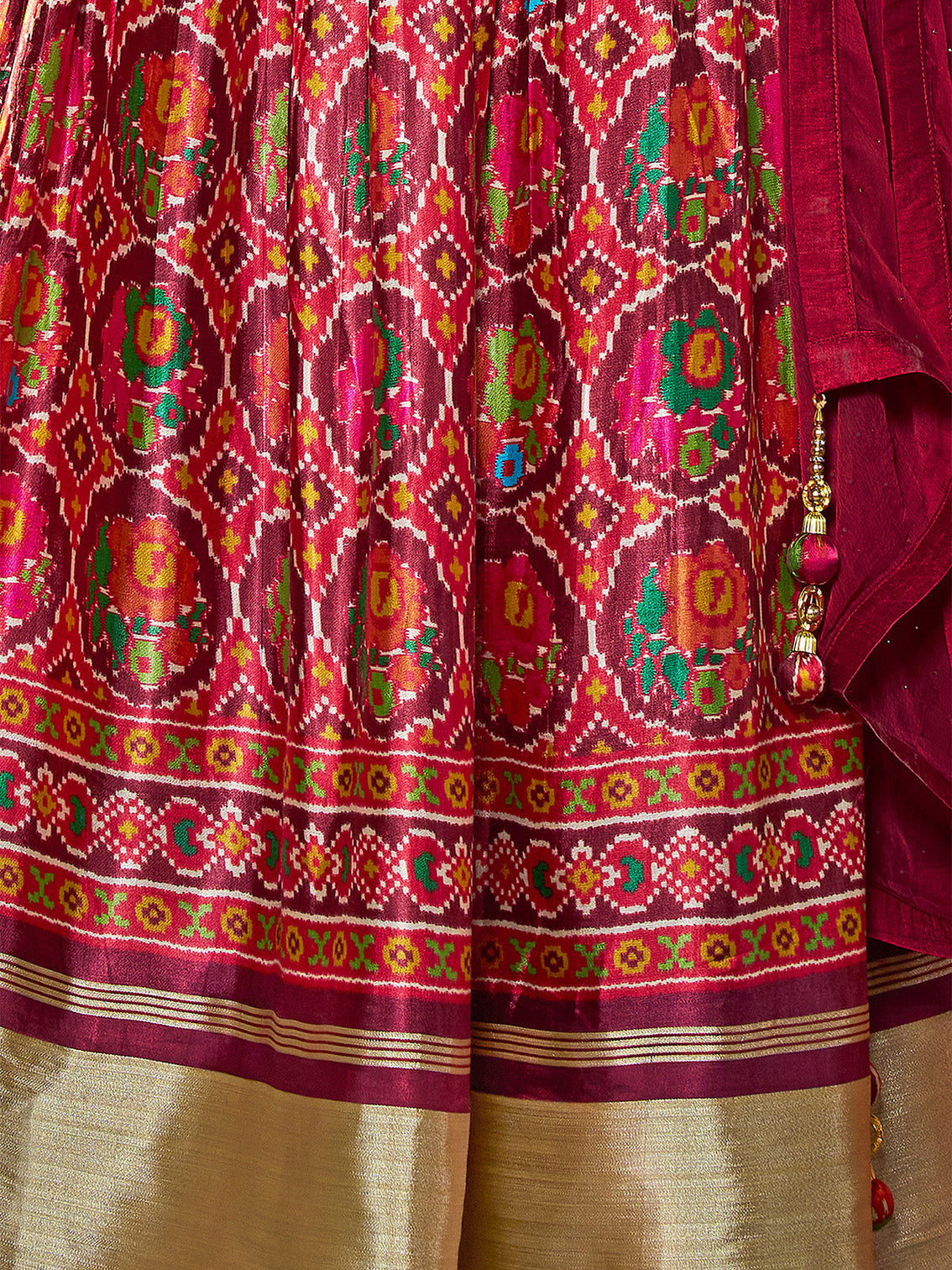Maroon Silk Printed Semi Stitched Lehenga With Unstitched Blouse