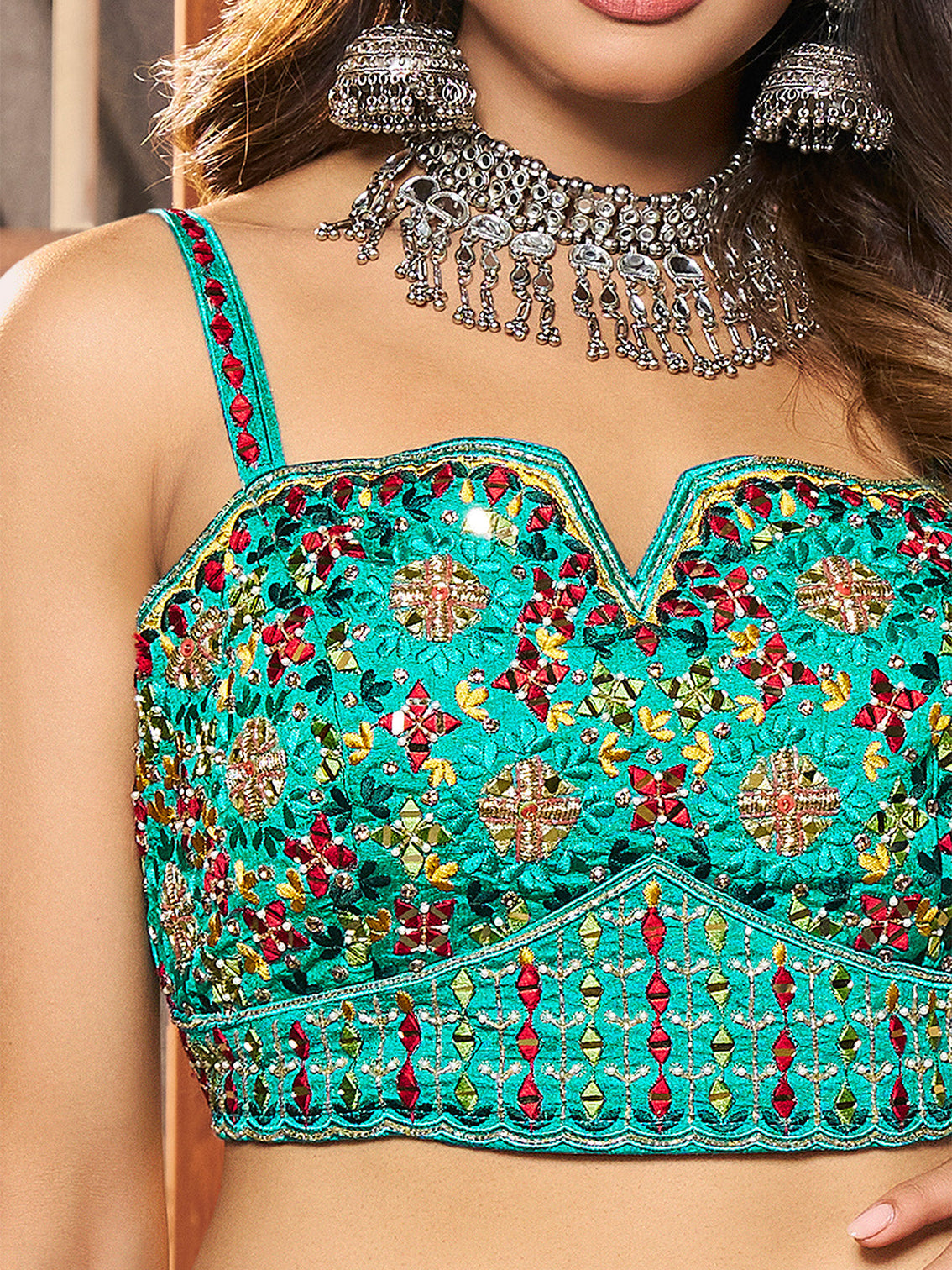 Blue Silk Printed Semi Stitched Lehenga With Unstitched Blouse