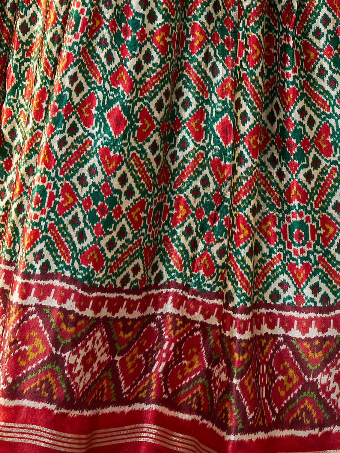 Green Silk Printed Semi Stitched Lehenga With Unstitched Blouse