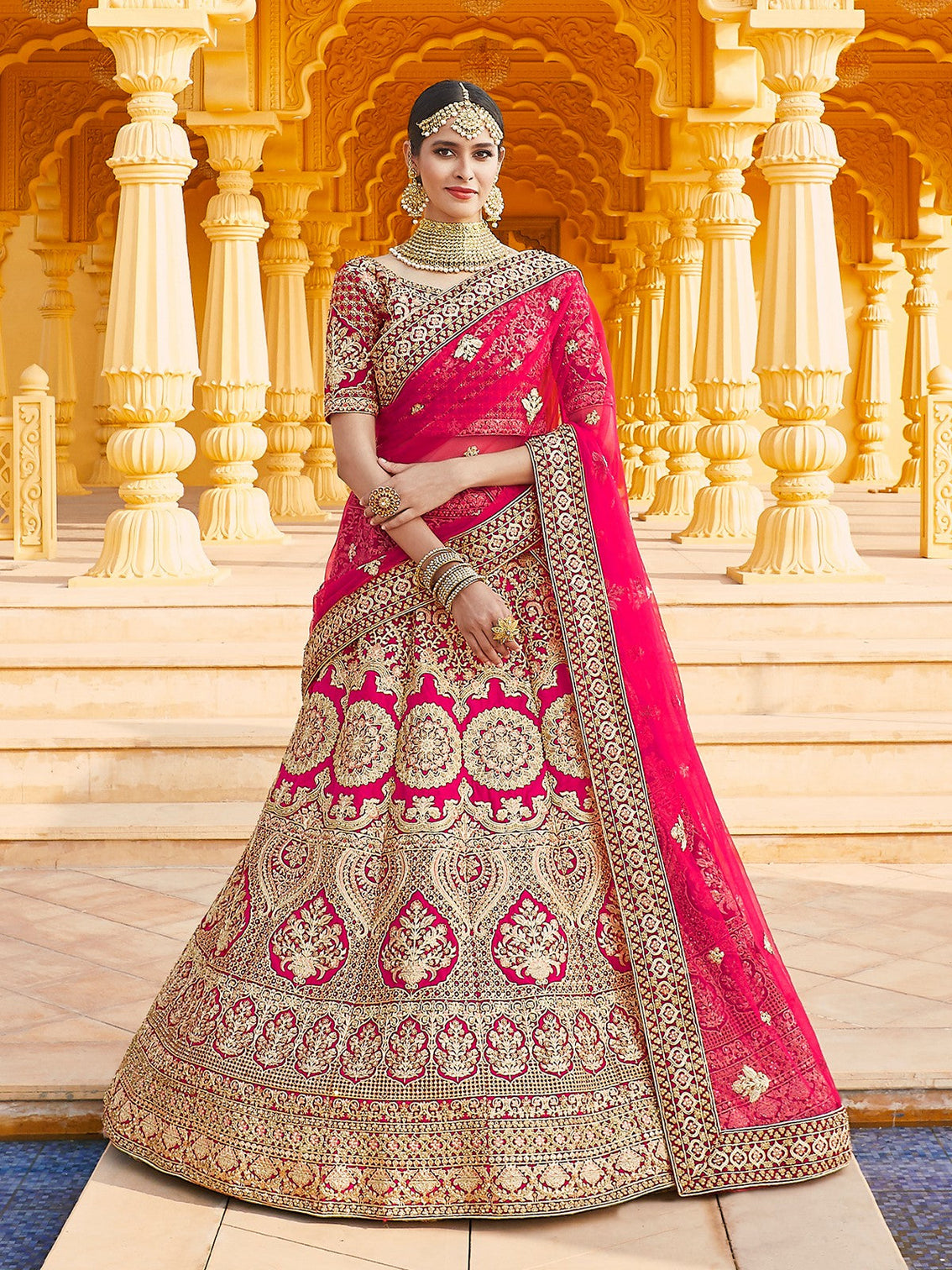 Pink Semi Stitched Lehenga With Unstitched Blouse With  Hand Work And Embroidery