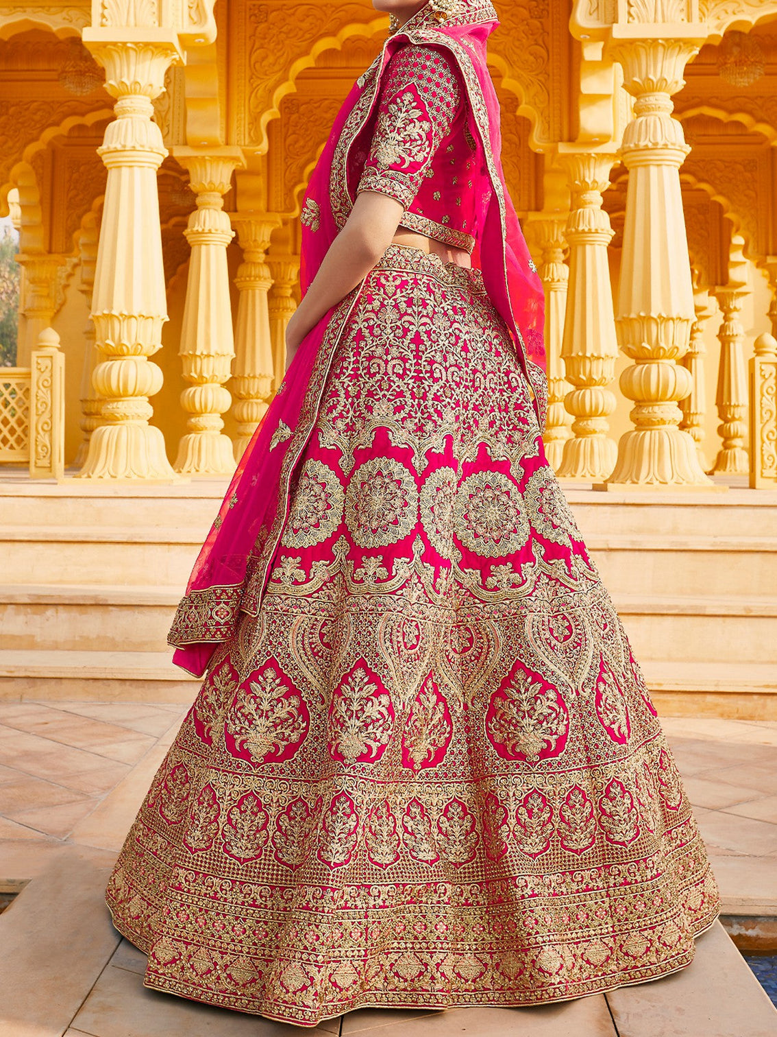 Pink Semi Stitched Lehenga With Unstitched Blouse With  Hand Work And Embroidery