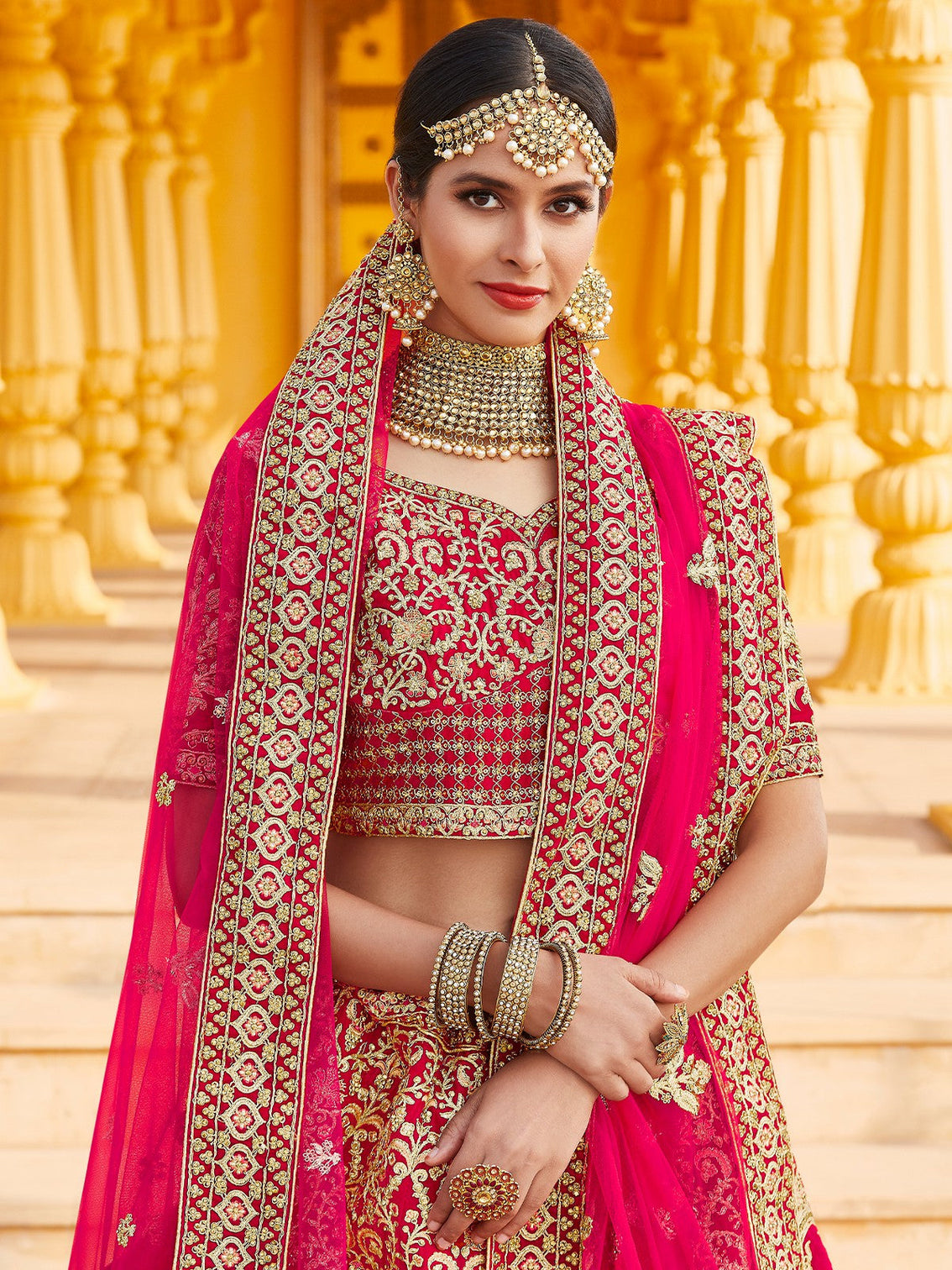 Pink Semi Stitched Lehenga With Unstitched Blouse With  Hand Work And Embroidery