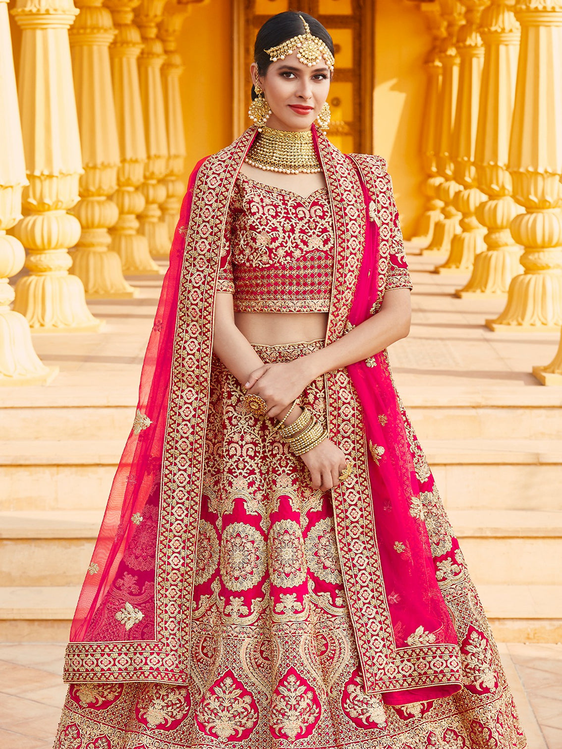 Pink Semi Stitched Lehenga With Unstitched Blouse With  Hand Work And Embroidery