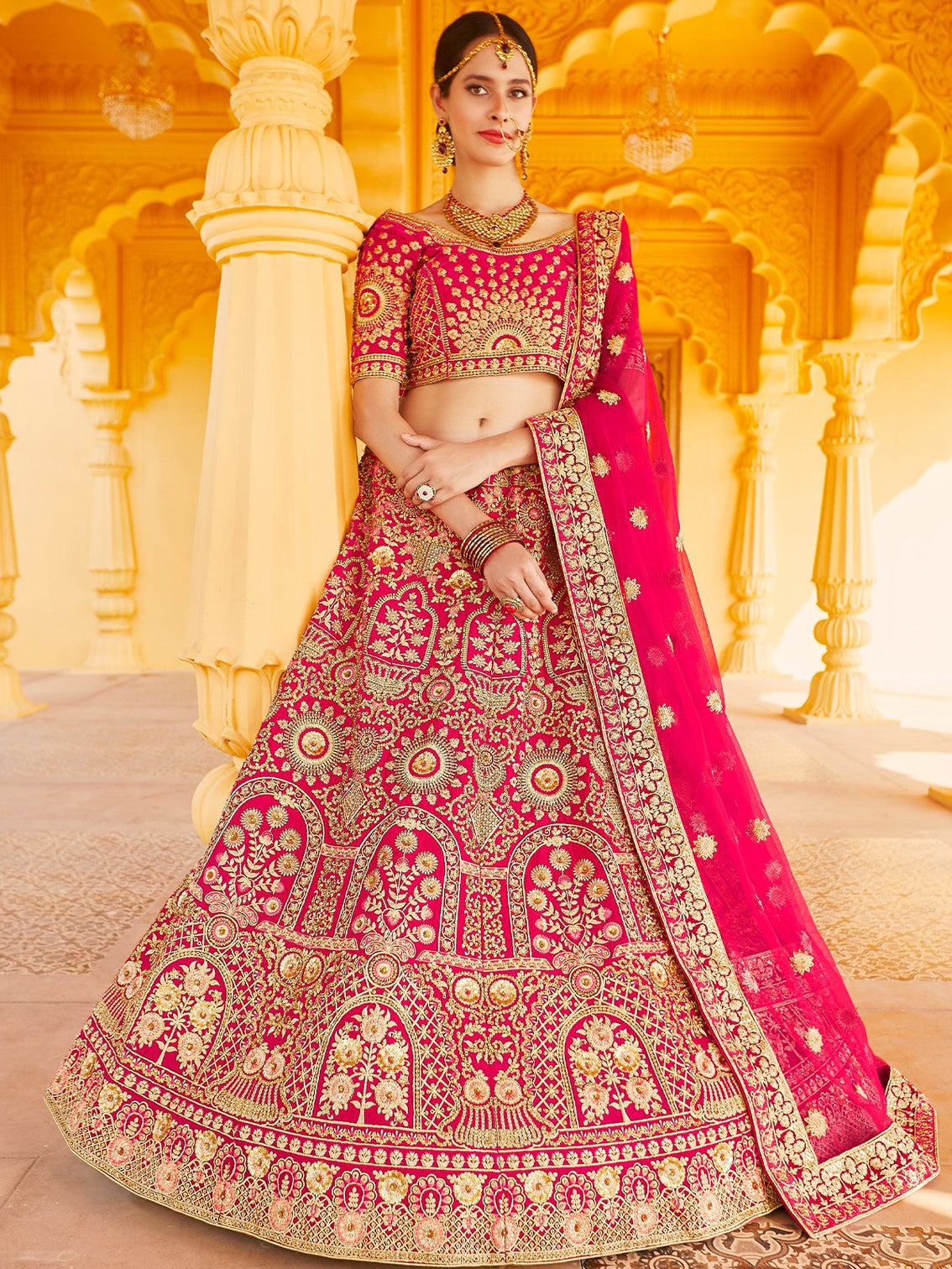 Designer Pink Semi Stitched Lehenga With Unstitched Blouse