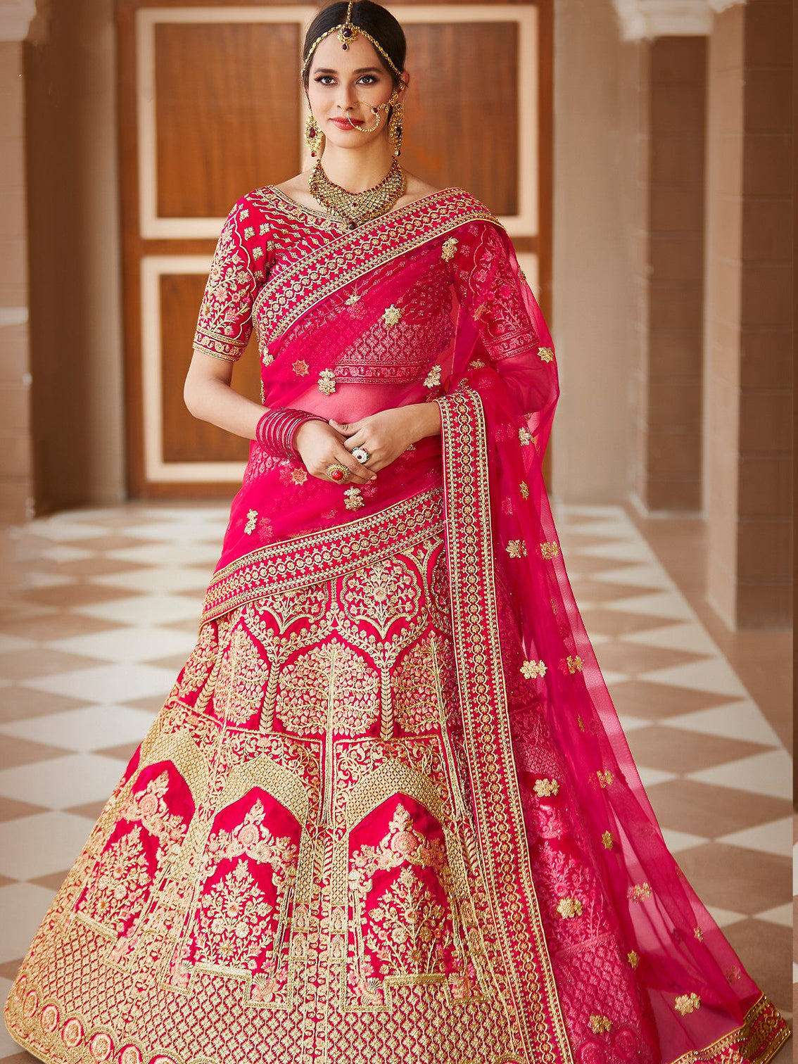 Festive Pink Semi Stitched Lehenga With Unstitched Blouse