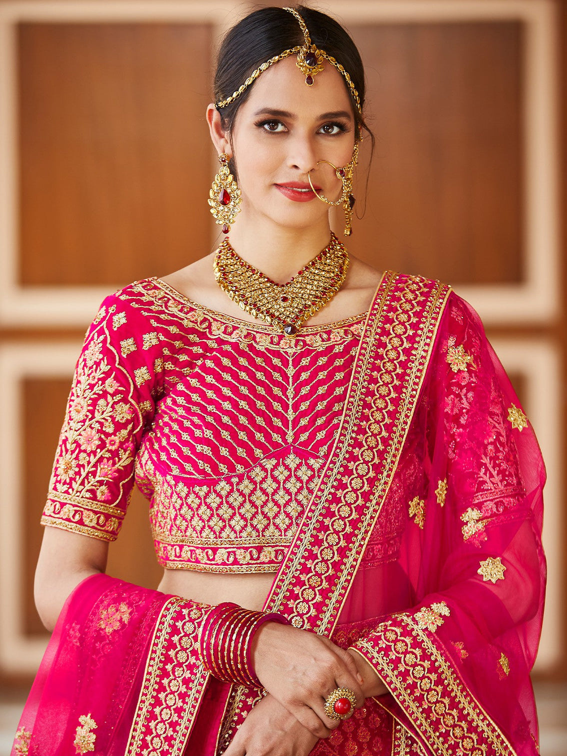 Festive Pink Semi Stitched Lehenga With Unstitched Blouse