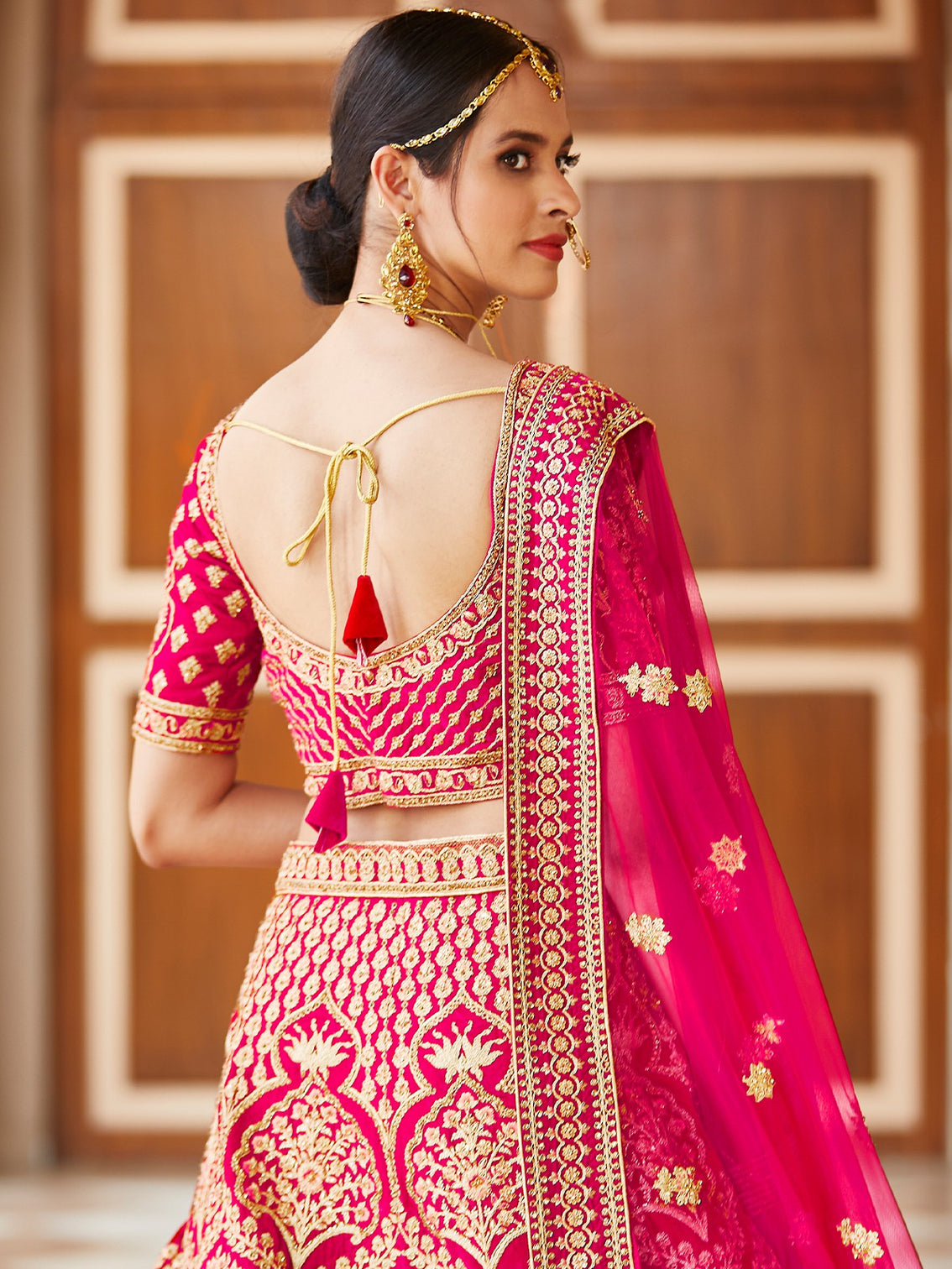 Festive Pink Semi Stitched Lehenga With Unstitched Blouse