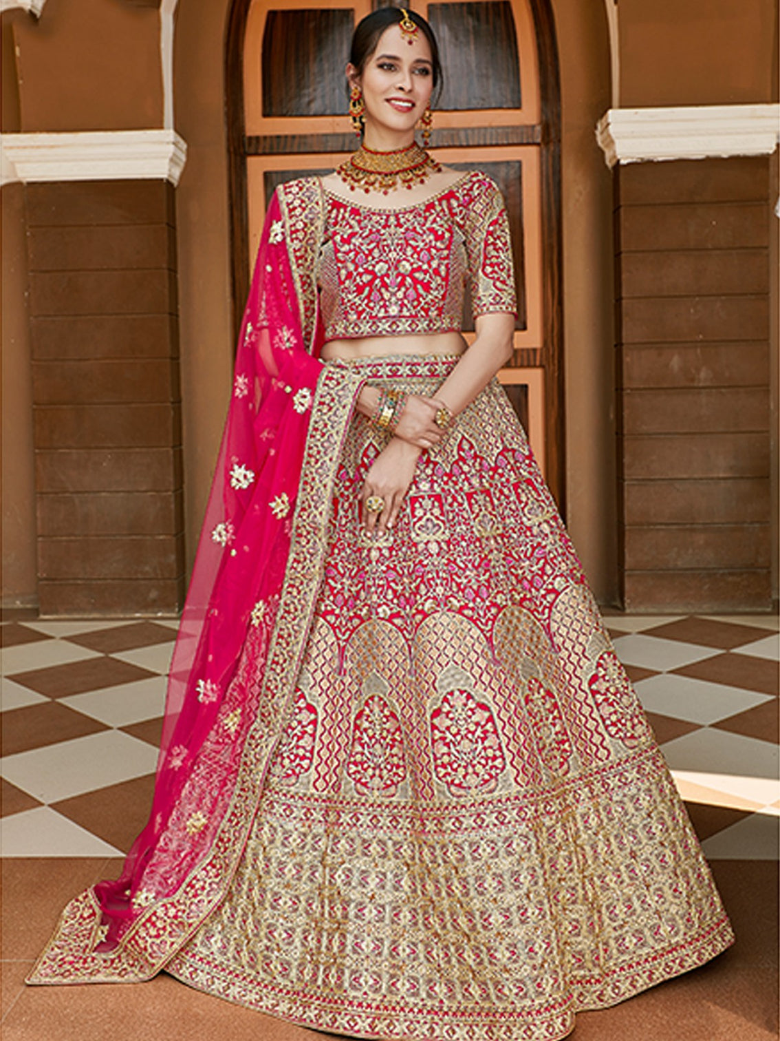 Designer Pink Hand Work And Embroidery Semi Stitched Lehenga With Unstitched Blouse