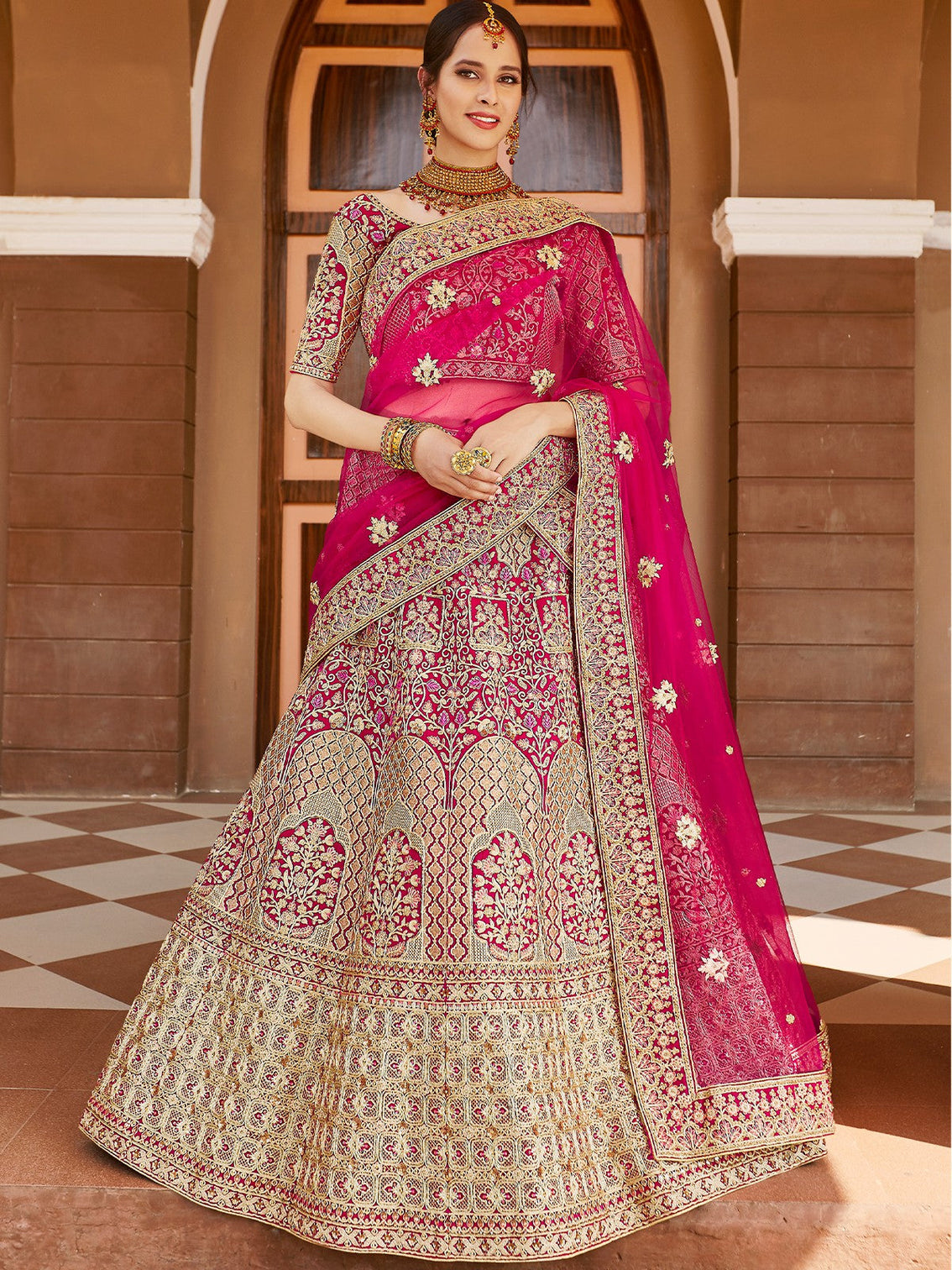 Designer Pink Hand Work And Embroidery Semi Stitched Lehenga With Unstitched Blouse