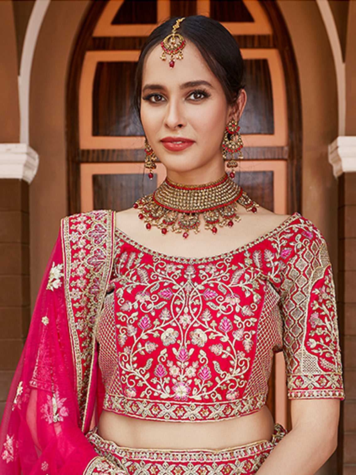 Designer Pink Hand Work And Embroidery Semi Stitched Lehenga With Unstitched Blouse