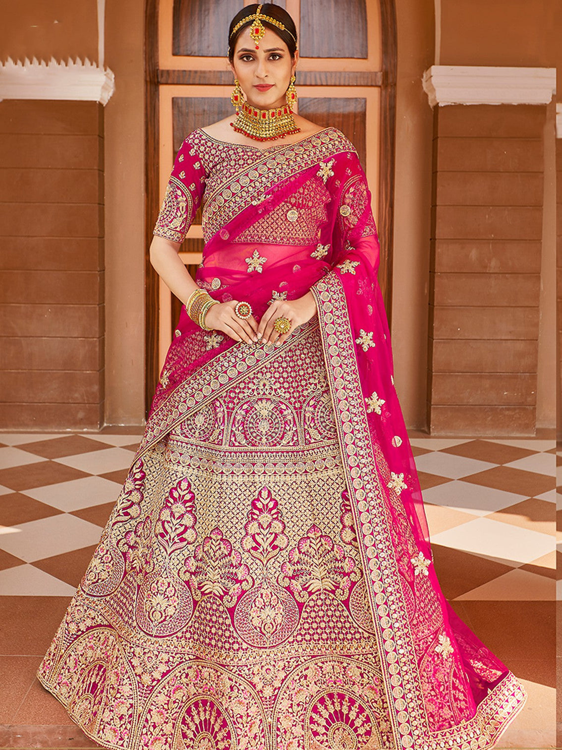 Fancy Pink Semi Stitched Lehenga With Unstitched Blouse