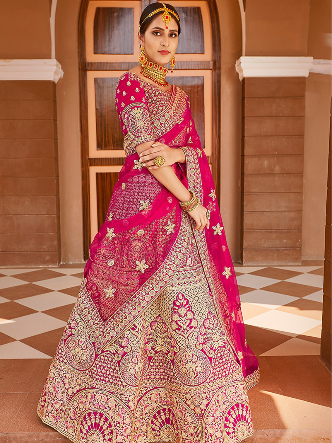 Fancy Pink Semi Stitched Lehenga With Unstitched Blouse