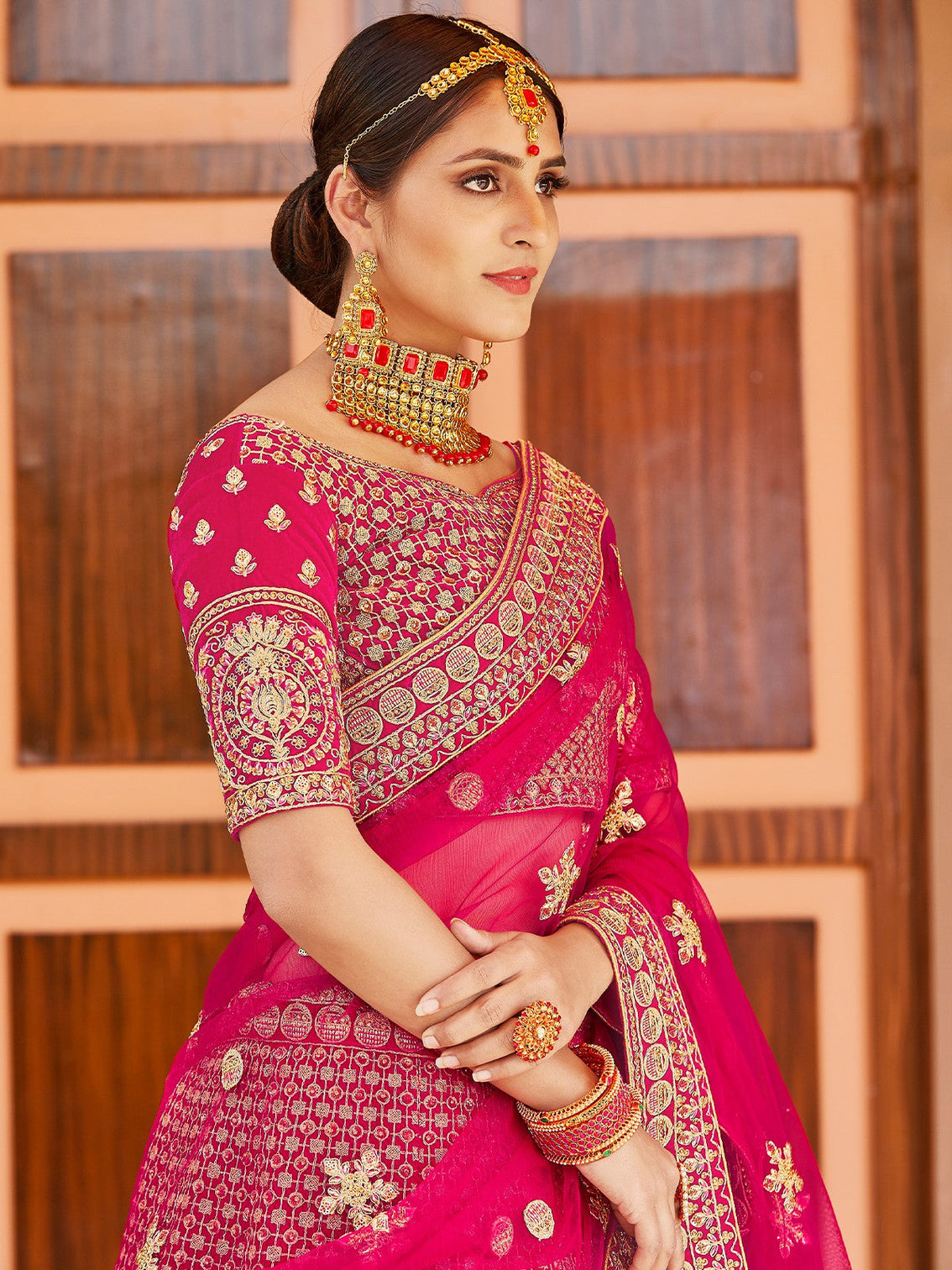 Fancy Pink Semi Stitched Lehenga With Unstitched Blouse