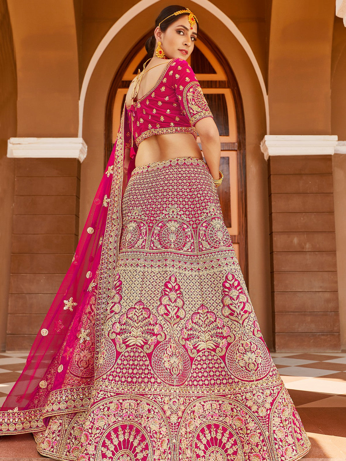 Fancy Pink Semi Stitched Lehenga With Unstitched Blouse
