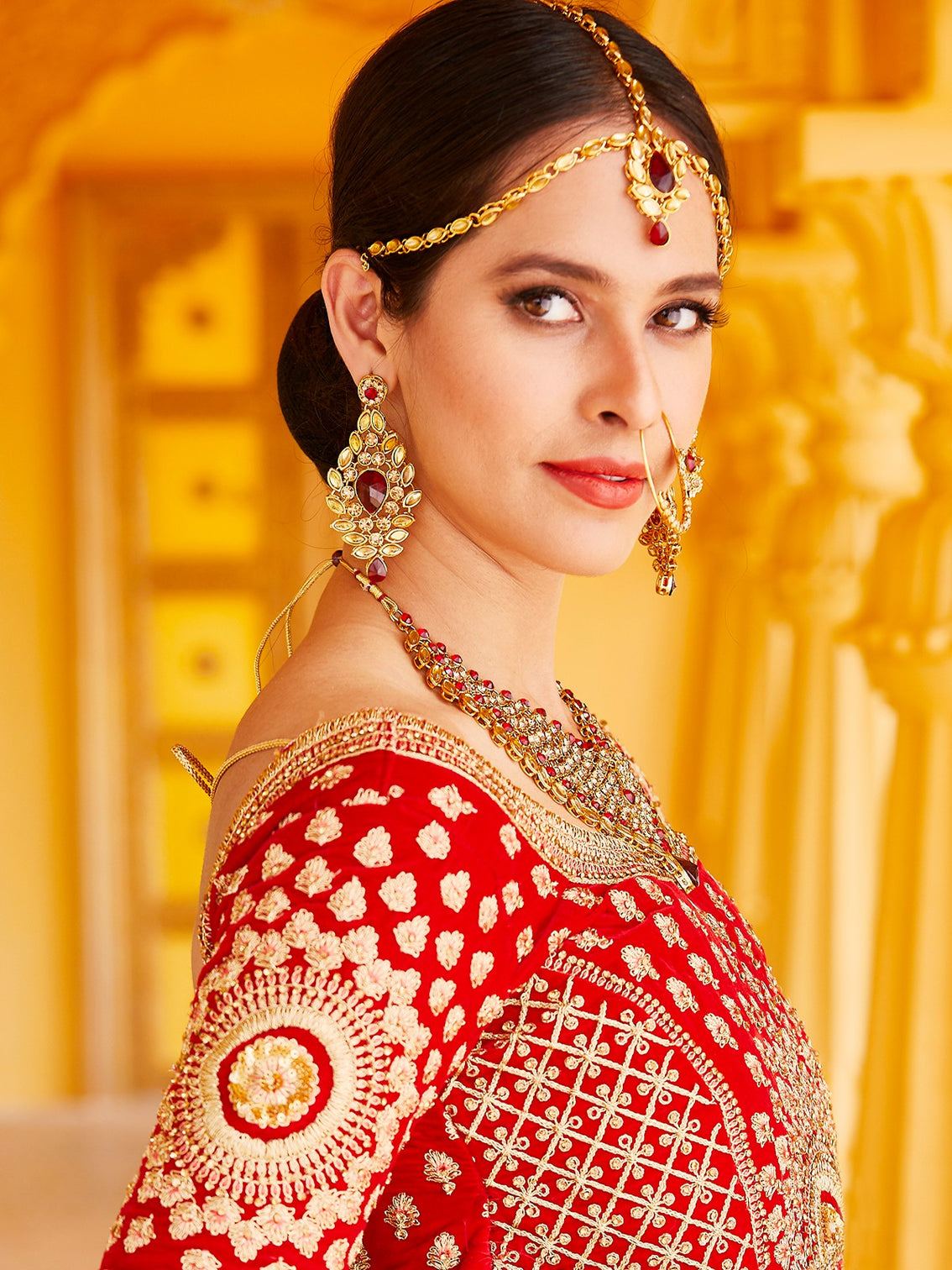 Red Elegant Semi Stitched Lehenga With  Unstitched Blouse