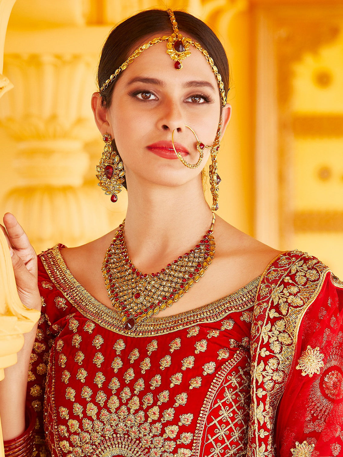 Red Elegant Semi Stitched Lehenga With  Unstitched Blouse