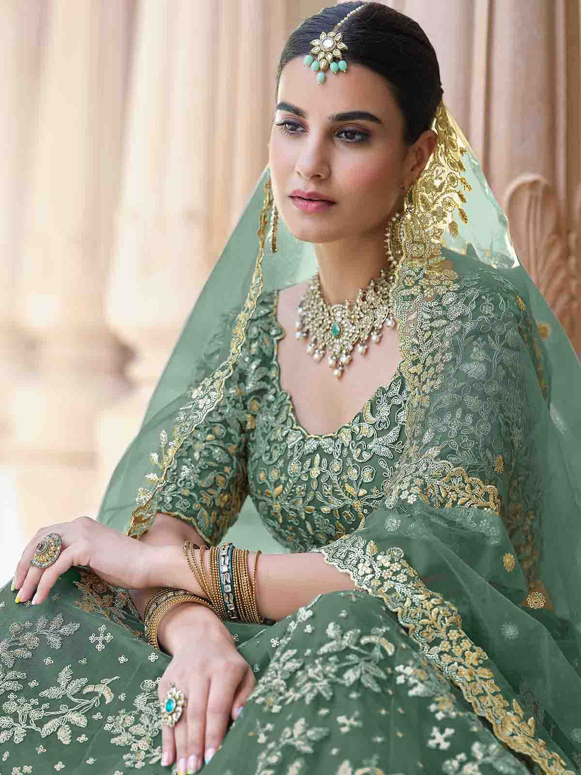 Stylish Dark Green Soft Net Semi Stitched Lehenga With Unstitched Blouse