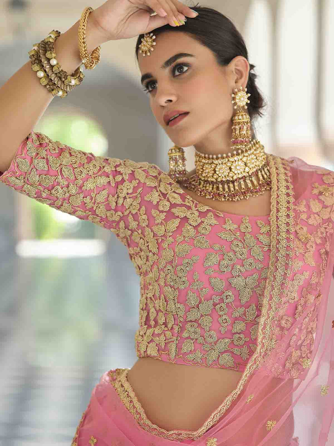 Designer Pink Semi Stitched Lehenga With Unstitched Blouse