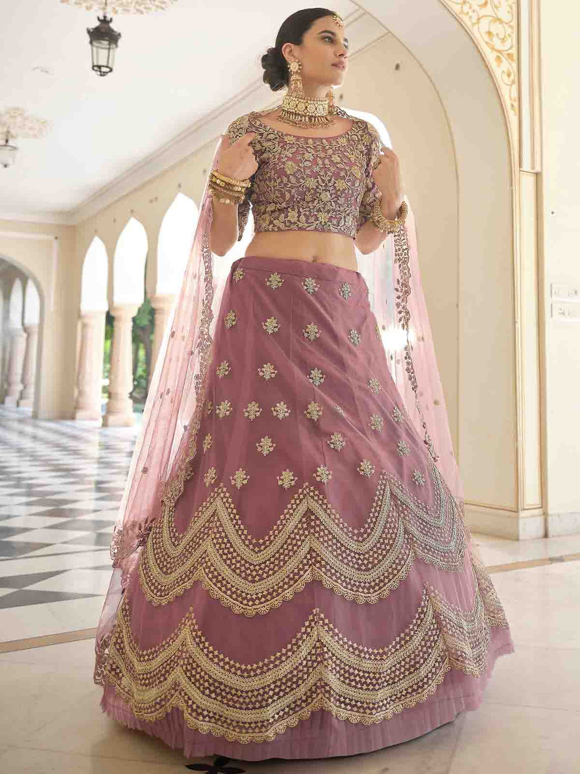 Designer Purple Soft Net with Sequins Semi Stitched Lehenga With Unstitched Blouse
