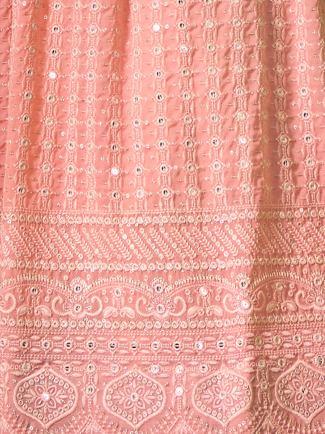 Peach Embroidered Semi Stitched Lehenga With Unstitched Blouse