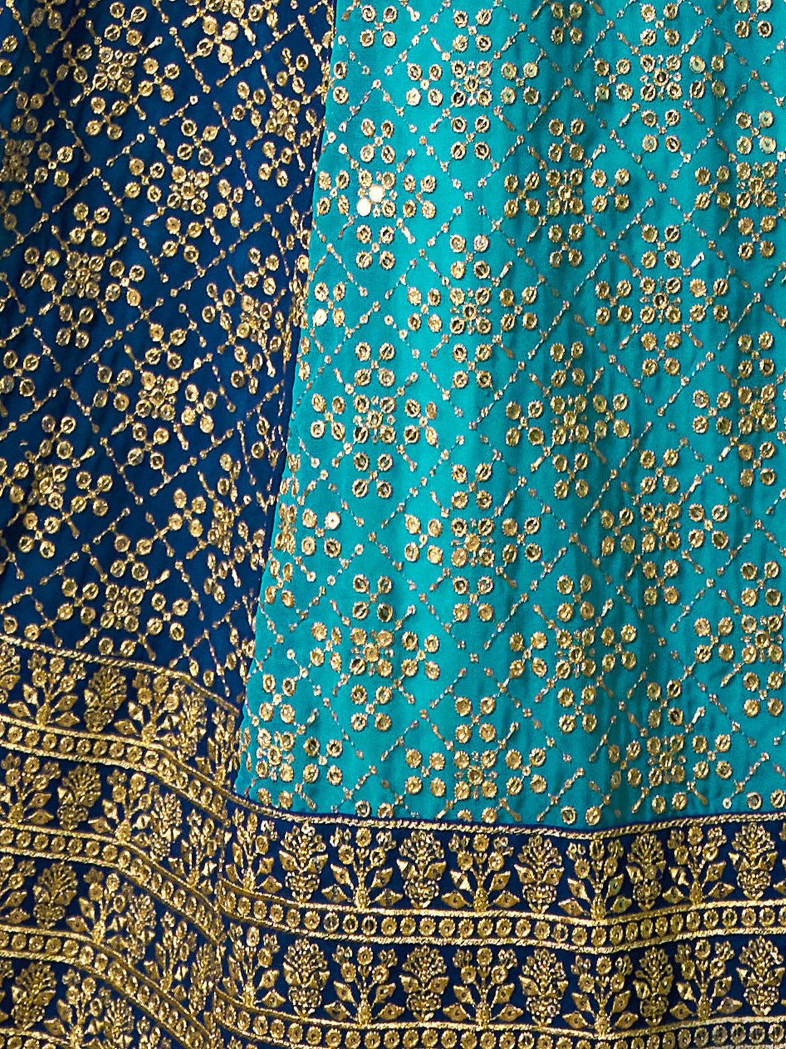 Blue Embroidered Semi Stitched Lehenga With Unstitched Blouse