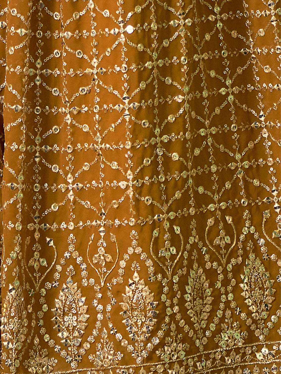 Mustard Embroidered Semi Stitched Lehenga With Unstitched Blouse